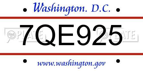 7QE925 District Of Columbia License Plate