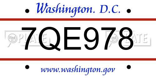 7QE978 District Of Columbia License Plate