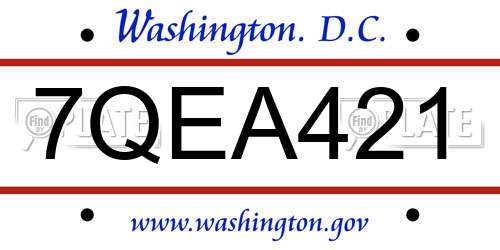 7QEA421 District Of Columbia License Plate