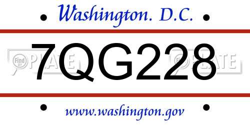 7QG228 District Of Columbia License Plate