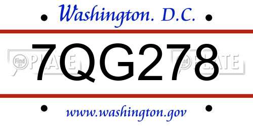 7QG278 District Of Columbia License Plate