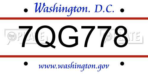 7QG778 District Of Columbia License Plate
