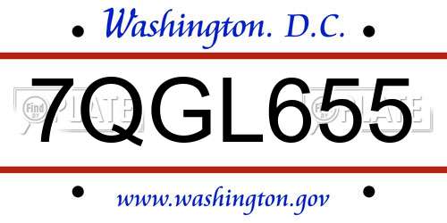 7QGL655 District Of Columbia License Plate