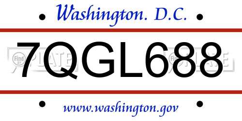 7QGL688 District Of Columbia License Plate