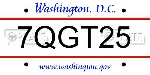 7QGT25 District Of Columbia License Plate