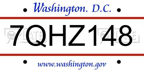 7QHZ148 District Of Columbia License Plate