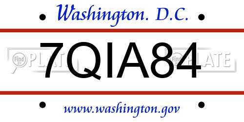 7QIA84 District Of Columbia License Plate