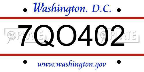 7QO402 District Of Columbia License Plate