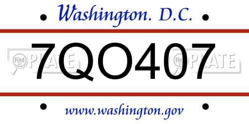 7QO407 District Of Columbia License Plate