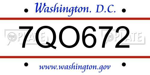 7QO672 District Of Columbia License Plate