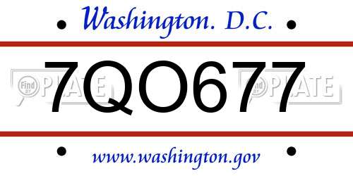 7QO677 District Of Columbia License Plate