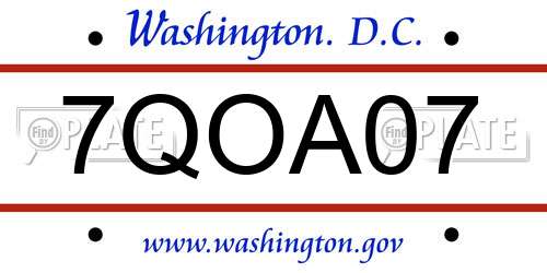 7QOA07 District Of Columbia License Plate