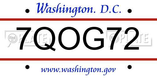 7QOG72 District Of Columbia License Plate