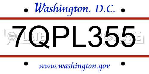 7QPL355 District Of Columbia License Plate