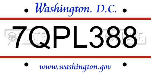 7QPL388 District Of Columbia License Plate