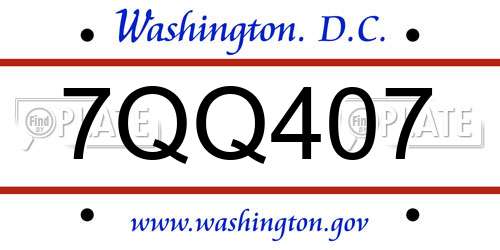7QQ407 District Of Columbia License Plate