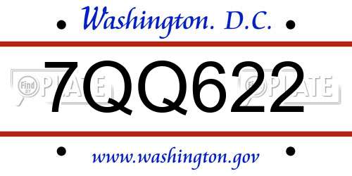 7QQ622 District Of Columbia License Plate