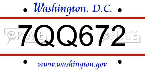 7QQ672 District Of Columbia License Plate