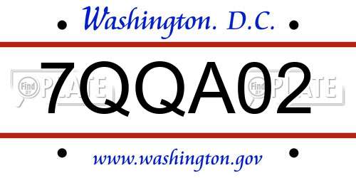 7QQA02 District Of Columbia License Plate