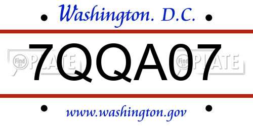 7QQA07 District Of Columbia License Plate