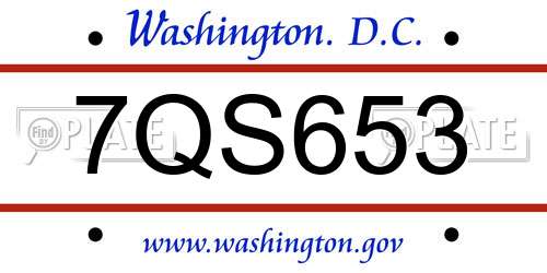 7QS653 District Of Columbia License Plate