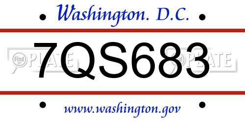 7QS683 District Of Columbia License Plate