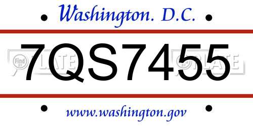 7QS7455 District Of Columbia License Plate