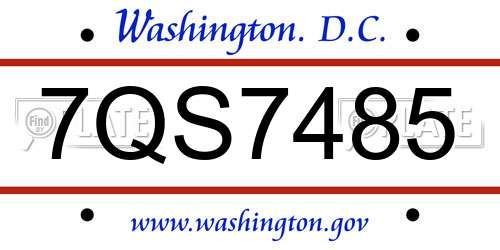 7QS7485 District Of Columbia License Plate