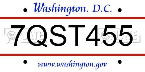 7QST455 District Of Columbia License Plate