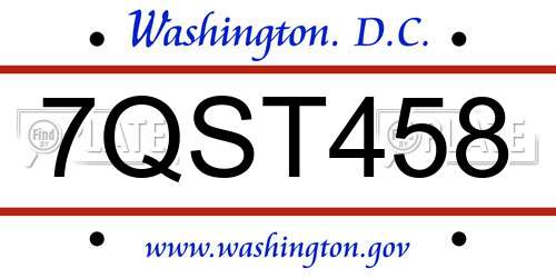 7QST458 District Of Columbia License Plate