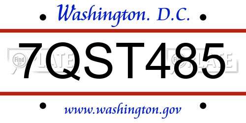7QST485 District Of Columbia License Plate