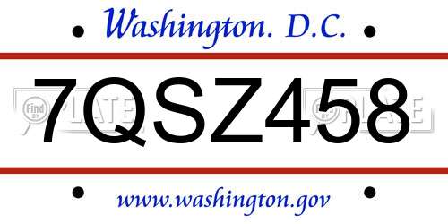 7QSZ458 District Of Columbia License Plate