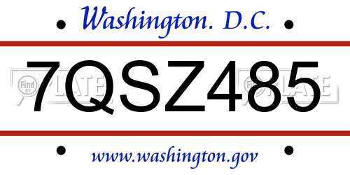 7QSZ485 District Of Columbia License Plate