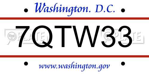7QTW33 District Of Columbia License Plate
