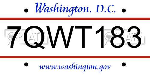 7QWT183 District Of Columbia License Plate