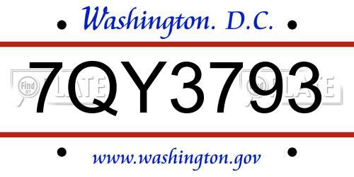 7QY3793 District Of Columbia License Plate