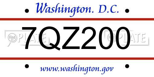 7QZ200 District Of Columbia License Plate