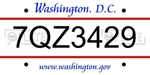 7QZ3429 District Of Columbia License Plate