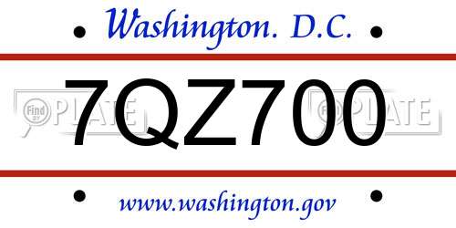 7QZ700 District Of Columbia License Plate