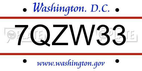 7QZW33 District Of Columbia License Plate