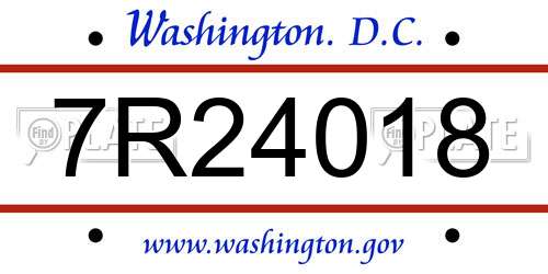 7R24018 District Of Columbia License Plate