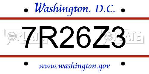 7R26Z3 District Of Columbia License Plate