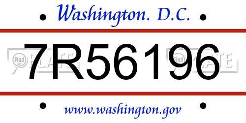 7R56196 District Of Columbia License Plate