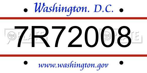 7R72008 District Of Columbia License Plate