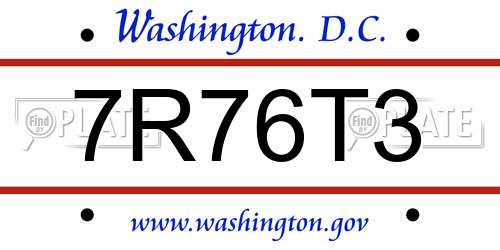 7R76T3 District Of Columbia License Plate