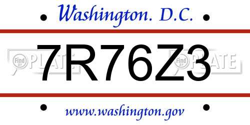 7R76Z3 District Of Columbia License Plate