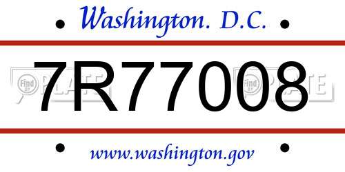7R77008 District Of Columbia License Plate