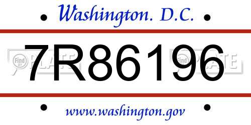 7R86196 District Of Columbia License Plate