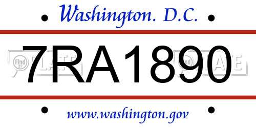 7RA1890 District Of Columbia License Plate