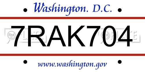 7RAK704 District Of Columbia License Plate